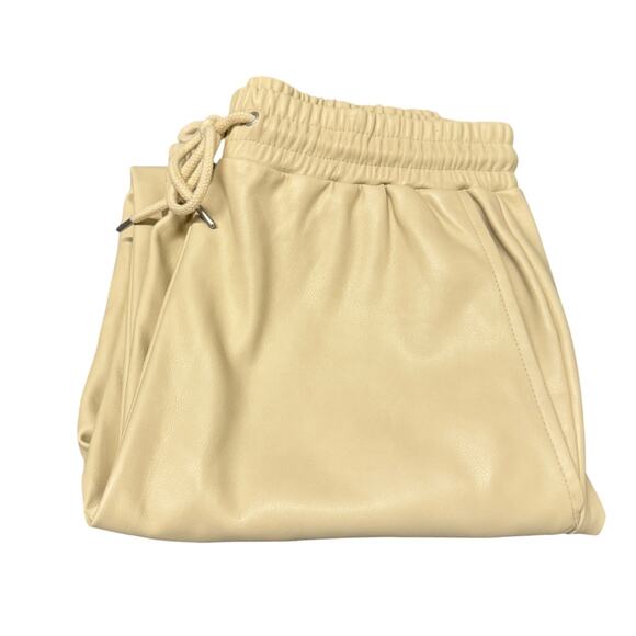 Avec Les Filles Pants Womens Small Cream Faux Leather Jogger Drawstring Waist - Picture 1 of 9